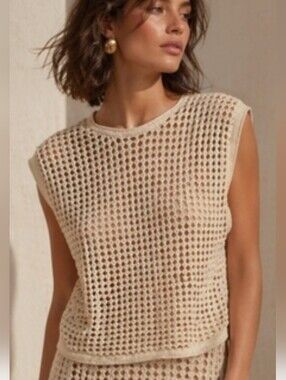 Steve Madden Open Crochet Tank Top - Beige XL